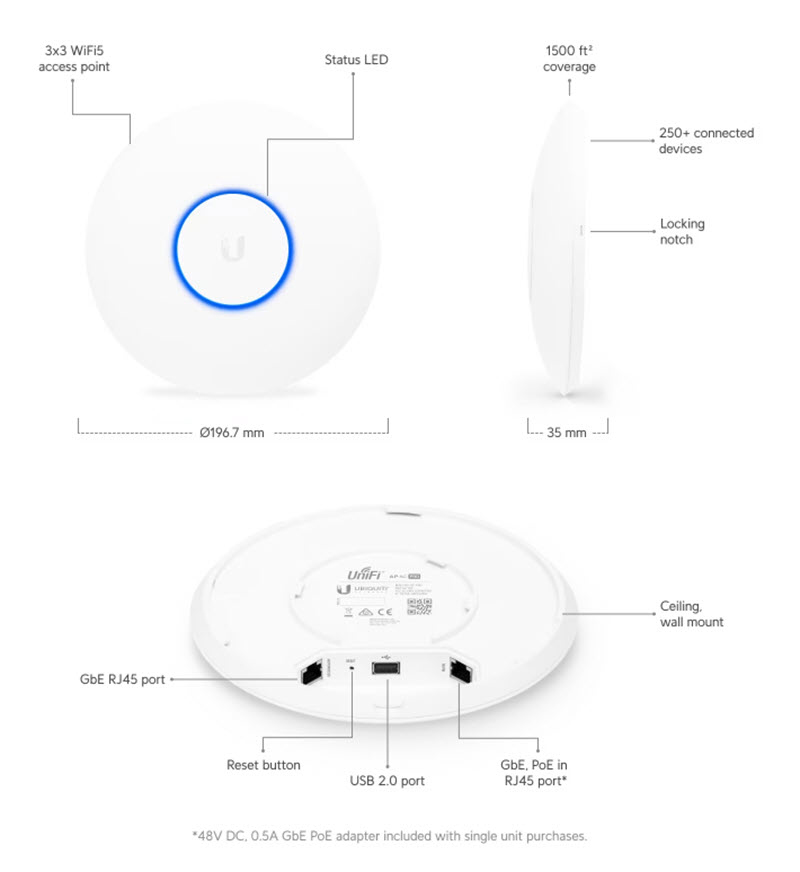 Bộ phát wifi UniFi AC Pro (UAP-AC-Pro) 1750Mbps, 100 User, LAN 1GB (kèm nguồn) 2 Bộ phát wifi UniFi AC Pro (UAP-AC-Pro) 1750Mbps, 100 User, LAN 1GB (kèm nguồn)